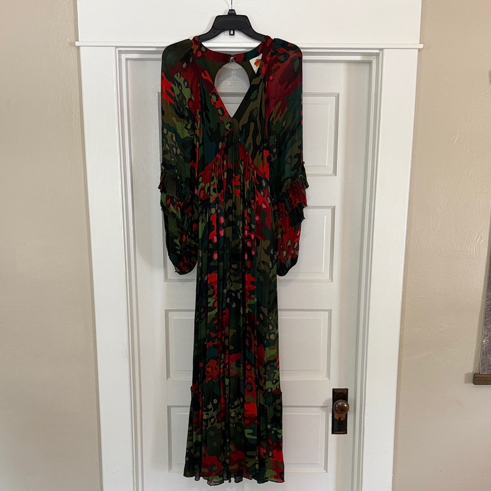 FARM Rio Multicolor Red Green Black Rust Long Sleeve Dress Sz Small